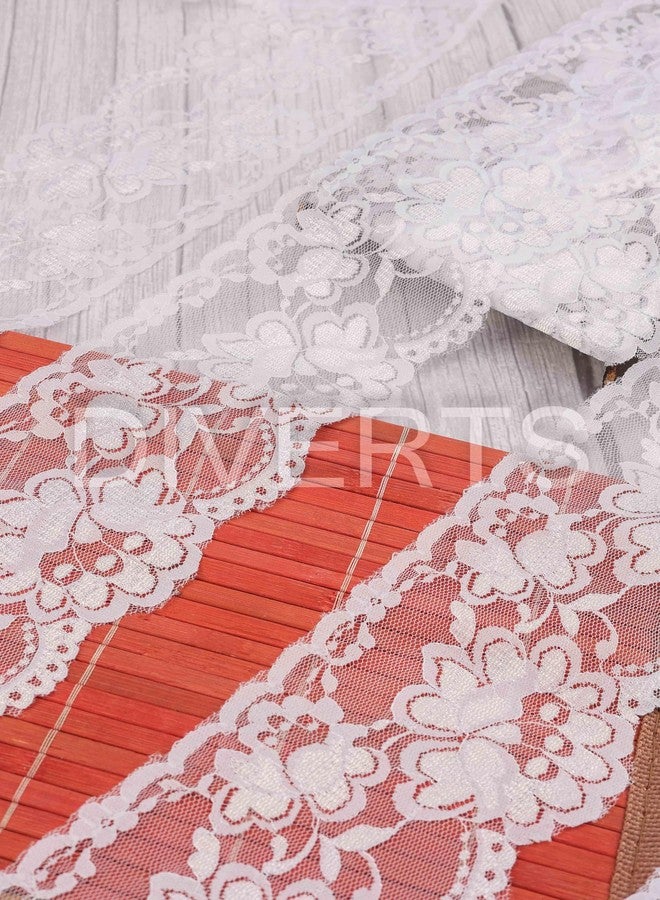 شريط دانتيل وحواف من النايلون الناعم والخفيف الوزن من DIVERTS، قابل للصبغ، مناسب لبطاقات دعوة الزفاف، والستائر، وأغطية الطاولات، وأغطية الأرائك، وحواف بدلات الساري، 10 أمتار × 8 سم (أبيض) - Image 4